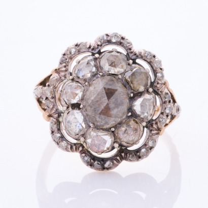Antique Victorian, 14ct Rose Gold / Silver, .93ct Diamond Ring