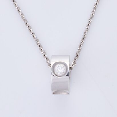 18ct White Gold, Louis Vuitton Empreinte Series .10ct Diamond Set Pendant on 40.5cm Louis Vuitton Cable Chain