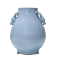 A Chinese Claire-de-Lune Vase With Deer Handles (Da Qing Qianlong Nian Zhi mark)
