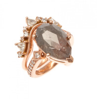 9ct Rose Gold 8.32ct Salt and Pepper Diamond Ring and Band