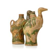 A Pair of Chinese Tang Dynasty Bird-shaped Ceramic Pots