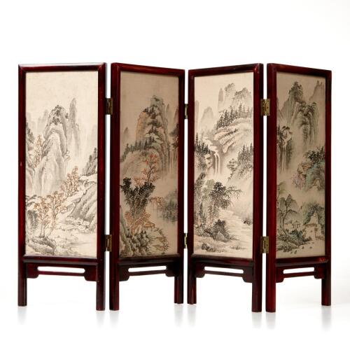 A Chinese 'Floral and Bird' Four-Folded Painted Screen (Painting on silk)