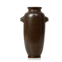 A Chinese Qing Dynasty Silver-inlaid Brass Vase with two handles (Shisou Mark)