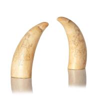 An Interesting Pair of Scrimshaw 19th Century Sperm Whale Teeth
