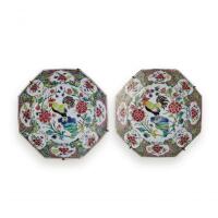 A Pair Of Chinese Qing Dynasty Early Qianlong Period Export Famille Rose Octagonal Plates