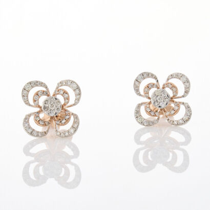 14ct White / Rose Gold, Modern, 1.00ct Diamond Flower Stud Earrings