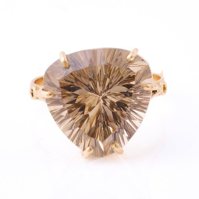 14ct Yellow Gold, 15mm Smoky Quartz Cocktail Ring