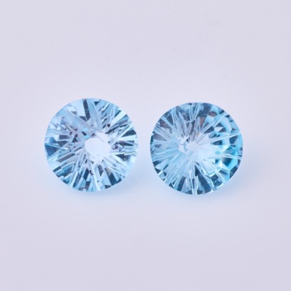 One Pair of 8.40ct, Loose Round Fancy Cut Blue Topaz