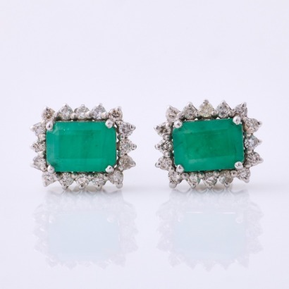 14ct White Gold, Emerald / .32ct Diamond Stud Earrings