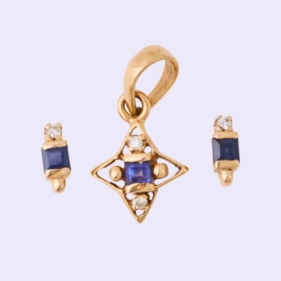 14ct Yellow Gold, Sapphire / .04ct Diamond, Earring / Pendant Set