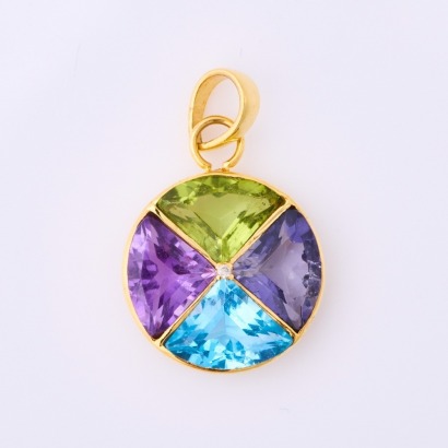 14ct White Gold, Multi-gemstone Round Stud Pendant