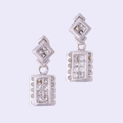 14ct White Gold, .50ct Princess Cut Invisible Set Diamond Earrings