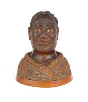 A Large and Rare 19th Century Colonial Carved Kauri Gum Bust of a Maori Chief