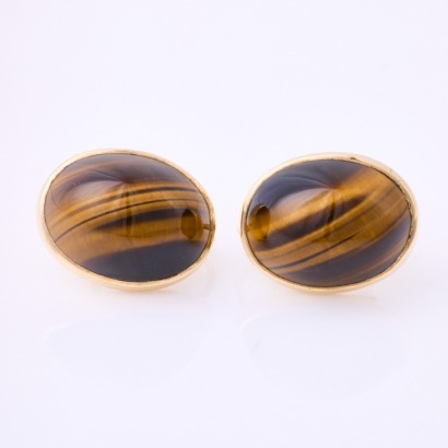 9ct White Gold, Tigers Eye, Screw on Earrings