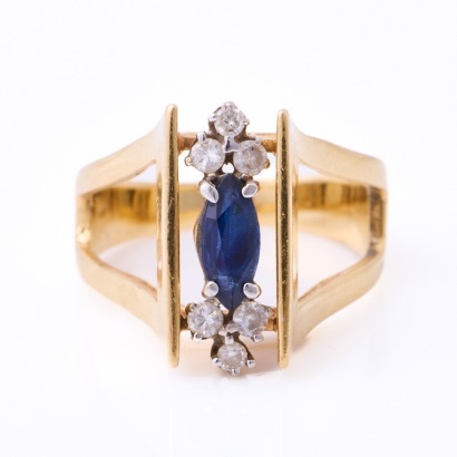 14ct Yellow / White Gold, Modern, .12ct Diamond /.33ct Sapphire Dress Ring