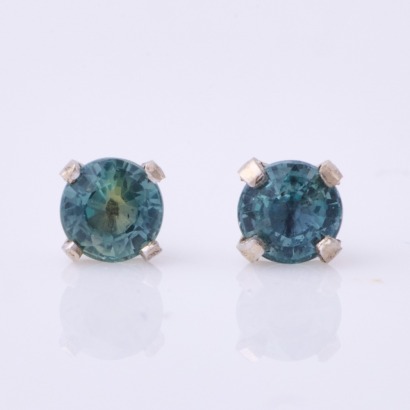 14ct White Gold, 3.8mm Green-Blue Sapphire Stud Earrings