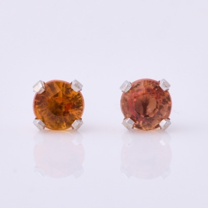 14ct White Gold, 3.80mm Orange Sapphire Stud Earrings