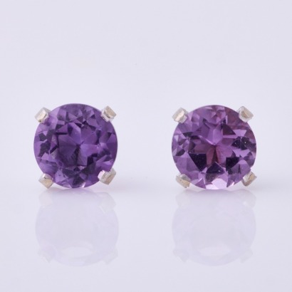 14ct White Gold, 5.0mm Amethyst Stud Earrings