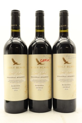 (3) 2016 Wolf Blass Gold Label Regional Reserve Barossa Shiraz, South Australia