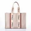 Chloe, Brown Cotton Canvas and Calfskin Large Woody Tote Bag