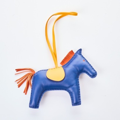 Herm&egrave;s, Bleu de Malte Cornaline Jaune D'Or, Milo Lambskin Grigri Rodeo Horse Bag Charm GM with Box