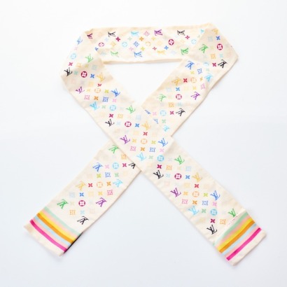 Louis Vuitton, 100% Silk Multicolore Monogram Bandeau Scarf