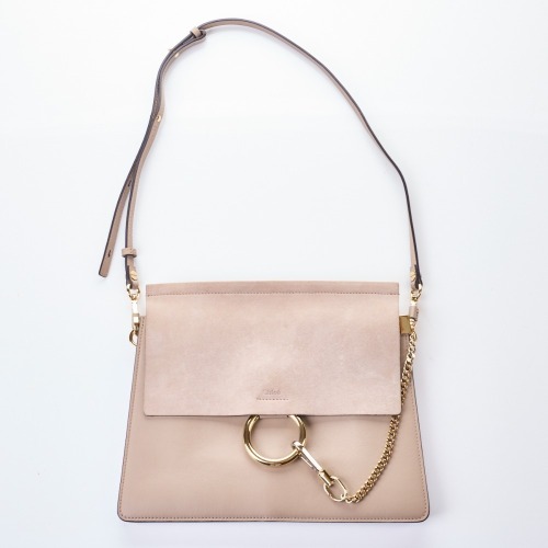 Chloe, Calfskin Suede Motty Grey Faye Chain Shoulder Bag