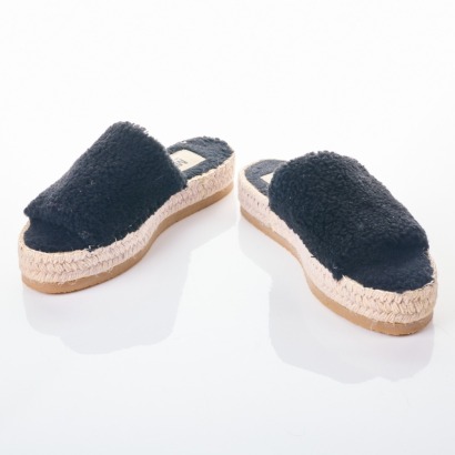 MM6 Maison Margela, Black Shearling Slides, Size 39