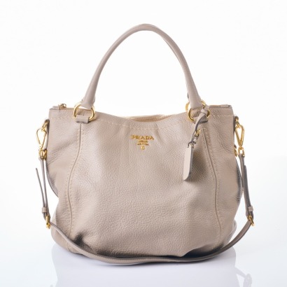 Prada, Vitello Daino Leather Light Grey Top Handle Bag