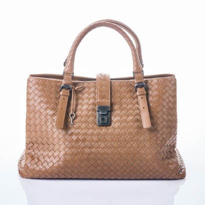 Bottega Veneta, Taupe Intrecciato Roma Satchel