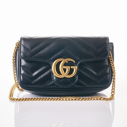 Gucci, GG Marmont Black Marelasse Super Mini Bag with Box