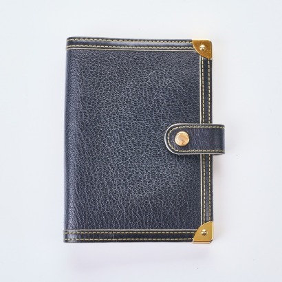 Louis Vuitton, Black Suhali Leather Small Agenda Cover with Box