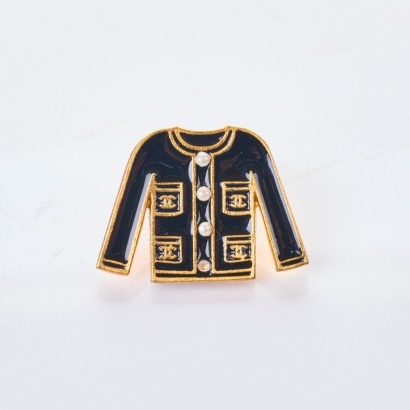 Chanel, Black Jacket Enamel Brooch with Box