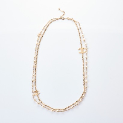Chanel, 96cm Long Faux Pearl Beaded Silver-tone CC Necklet