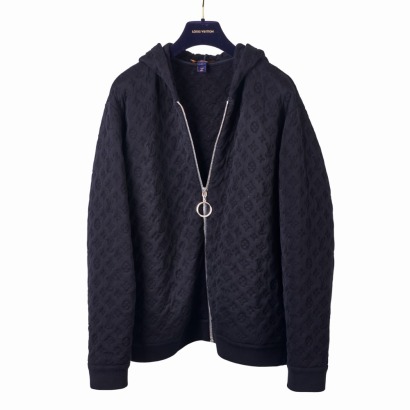 Louis Vuitton, Black Embossed Zip Front Hoodie, Size XL - Near new