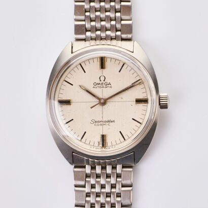 Stainless Steel, 34.5mm OMEGA Seamaster Cosmic Cross-hair Dial Wristwatch, circa 1966