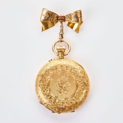 18ct Yellow Gold, Outer Cased, Full-Hunter Fob Watch with 9ct Gold Fob Brooch Pin, circa 1908.