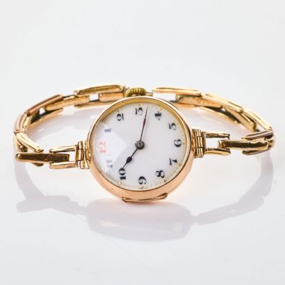 9ct Gold Cased, 28mm Rolex Wristwatch on Rolled Gold Bracelet, circa 1916