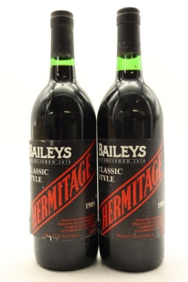 (2) 1989 Baileys of Glenrowan Classic Style Hermitage Shiraz, Glenrowan
