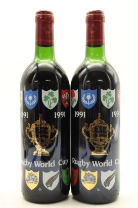 (2) 1991 A. de Luze Bordeaux Red Wine, Rugby World Cup 1991 Special Edition, Bordeaux (USO