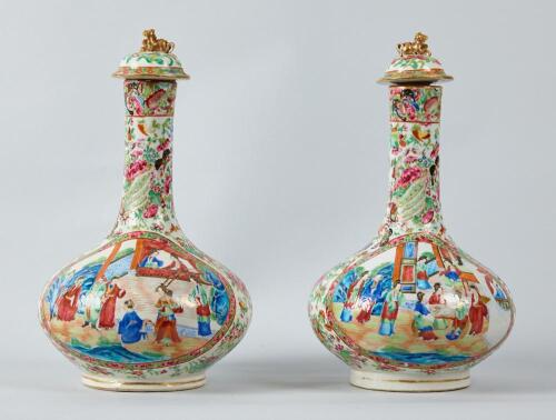 A Pair of Famille Rose Squat Vases