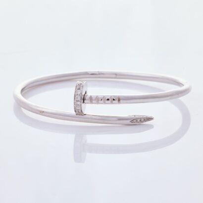 18ct White Gold, .59ct Diamond Set Nail Hollow Hinged Bangle