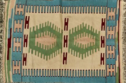 A Vintage Turkish Kilim Blue, Cream, Pink