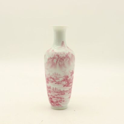 A Chinese Jingdezhen Ruby-pink &lsquo; Landscape&rsquo; Guanyin Vase (Xiaoting Mark)