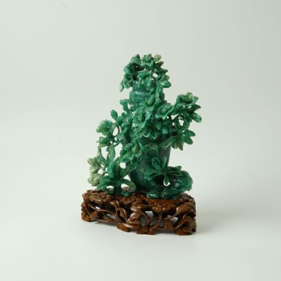 A Chinese 20th-Century Spinach Jade 'Floral' Lidded Vase