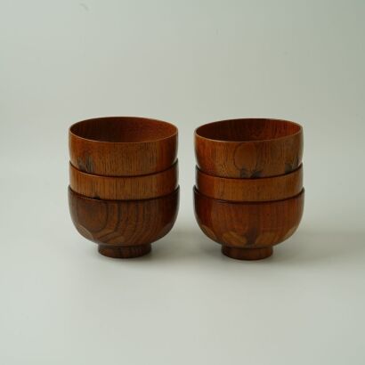 A Group of Six Japanese Wooden Bowls