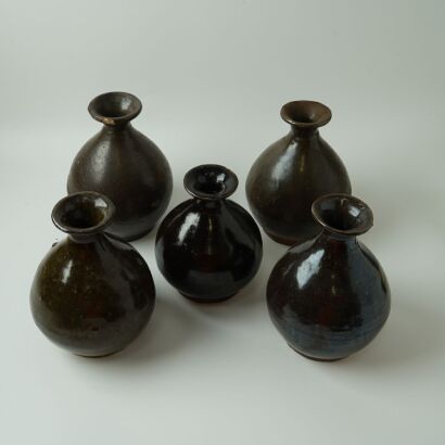 A Group of Five Black-glazed Pottery Small-mouthed Vases (Two with Minor Rim Chips)