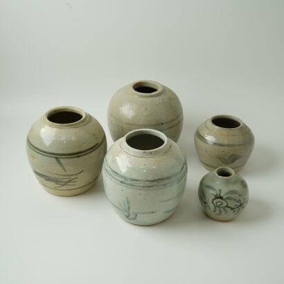 A Group of Five Painted Porcelain Jars