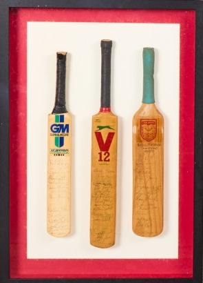 A Set of Three Miniature Signed Cricket Bats, One from the Shell Trophy 1992/93