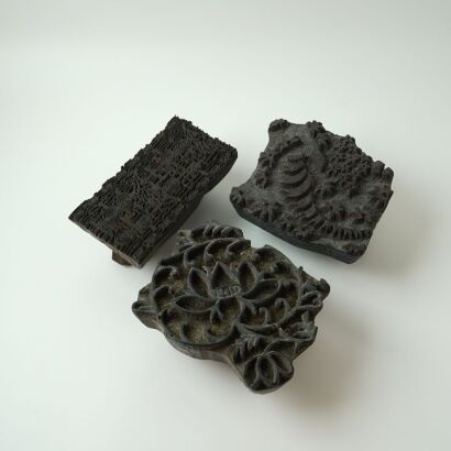 A Set of Three Old Chinese Carved Wooden Printing Blocks